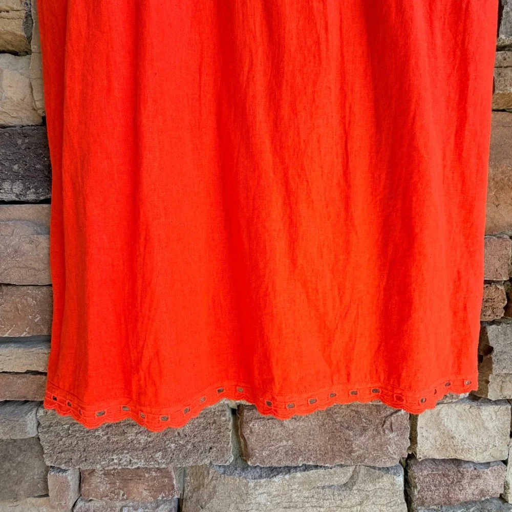 Gap L Linen Blend Orange Eyelet Trim Maxi Slip Dress Coastal Cottage Vacation - Picture 7 of 14